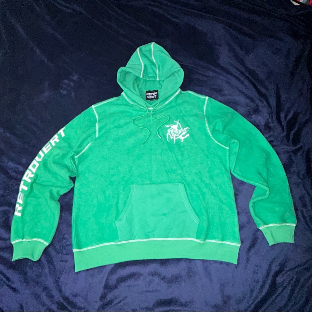 Retrovert Vibrant Green embroidered Men's Hoodie size 2X